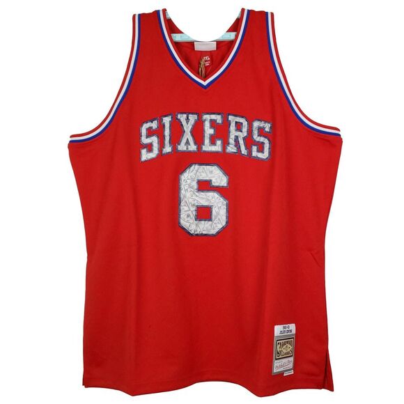 Julius Erving Philadelphia 76ers Mitchell &‎ Ness NBA 2XL XXL Jersey Red NWT - Picture 1 of 12